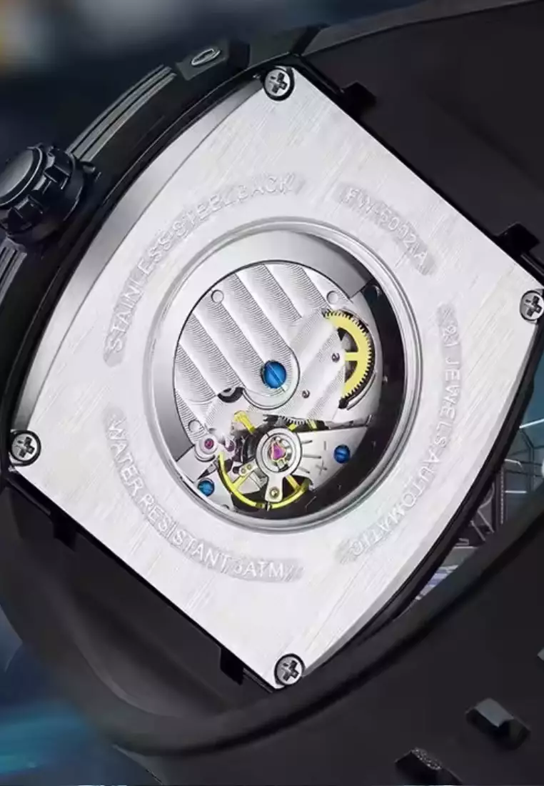 Unisex Automatic Stainless Steel Watch, 46mm, Rubber Strap