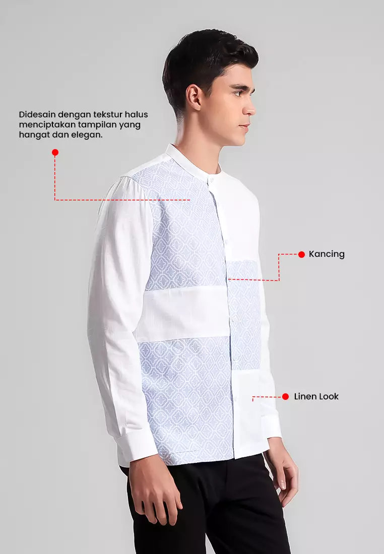 MANZONE - Kemeja Koko Lengan Panjang Pria Karim Modern Fit - White Warna White