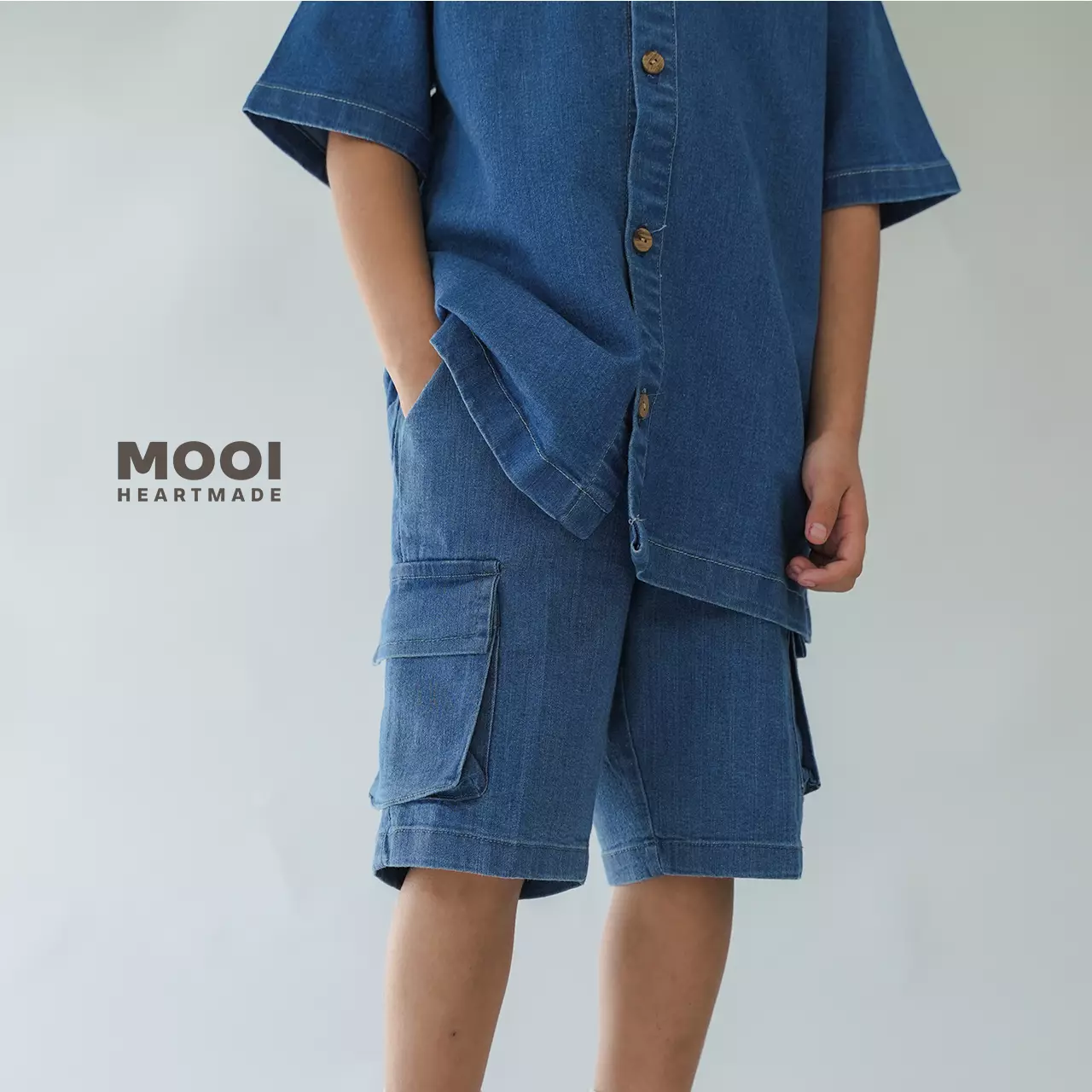 Mooi Celana Jeans Anak Kids Denim Bian Short Cargo Pants - Medium Blue
