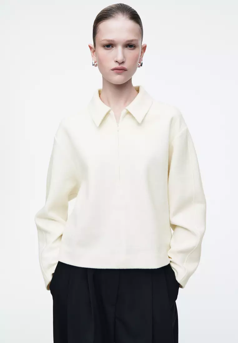 Boiled-Wool Zip-Up Cardigan