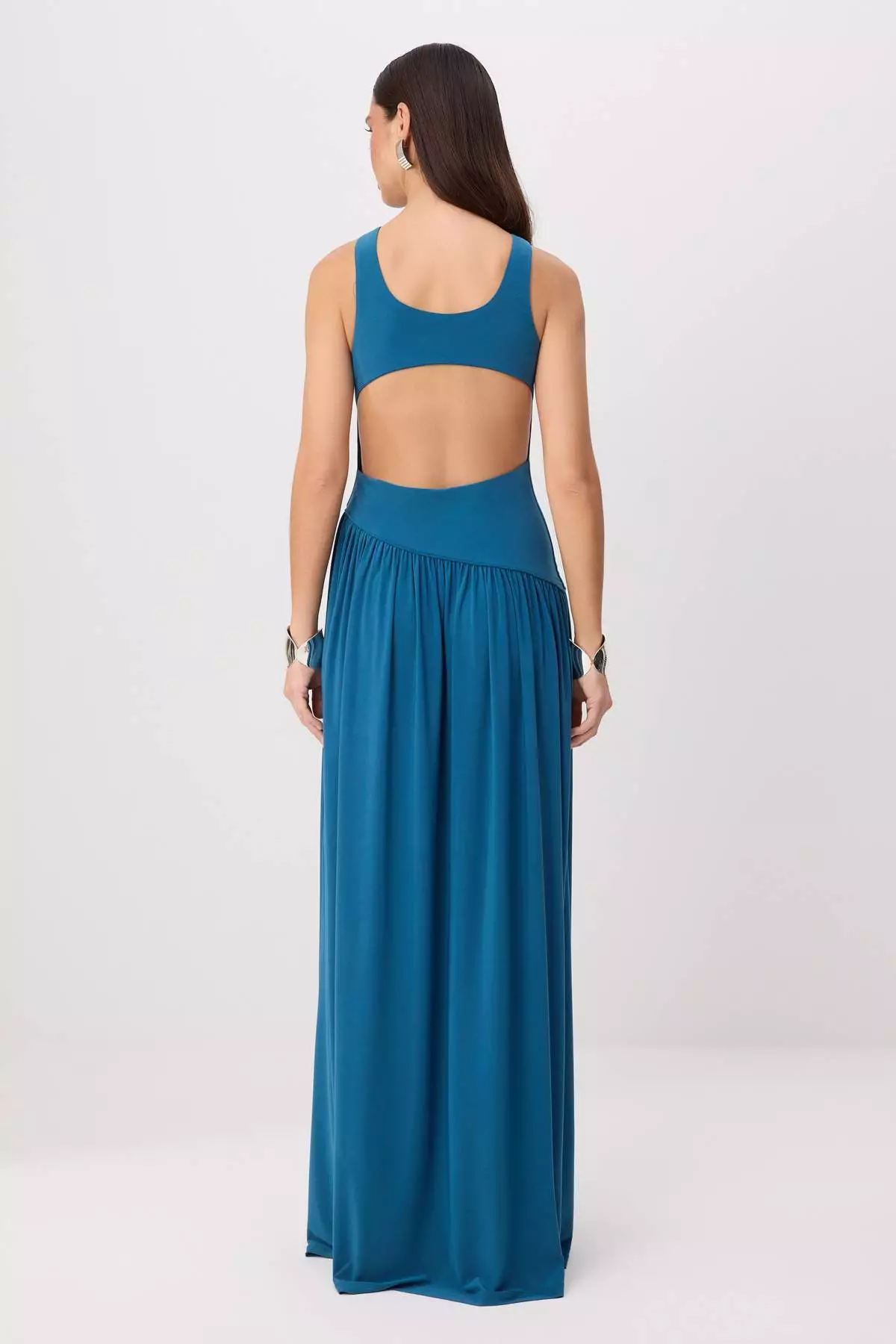 Petrol Halter Neck A-Line/ Bell Form Maxi Dress Tprss26El00229