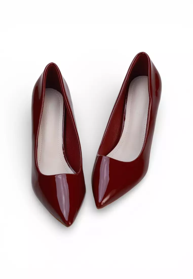 Ruby Luxe Pointed Heels Women Patent High Heel Court Shoes 11 in Red Maroon