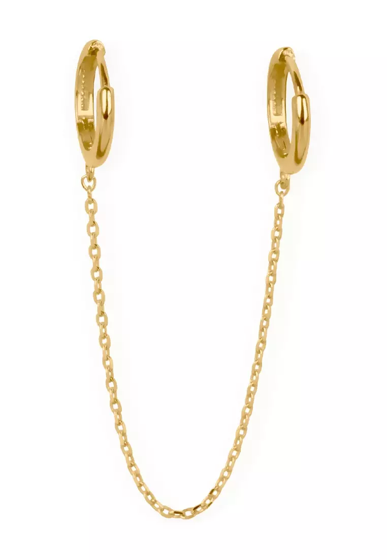 Long Chain Huggie Earrings 14k Gold