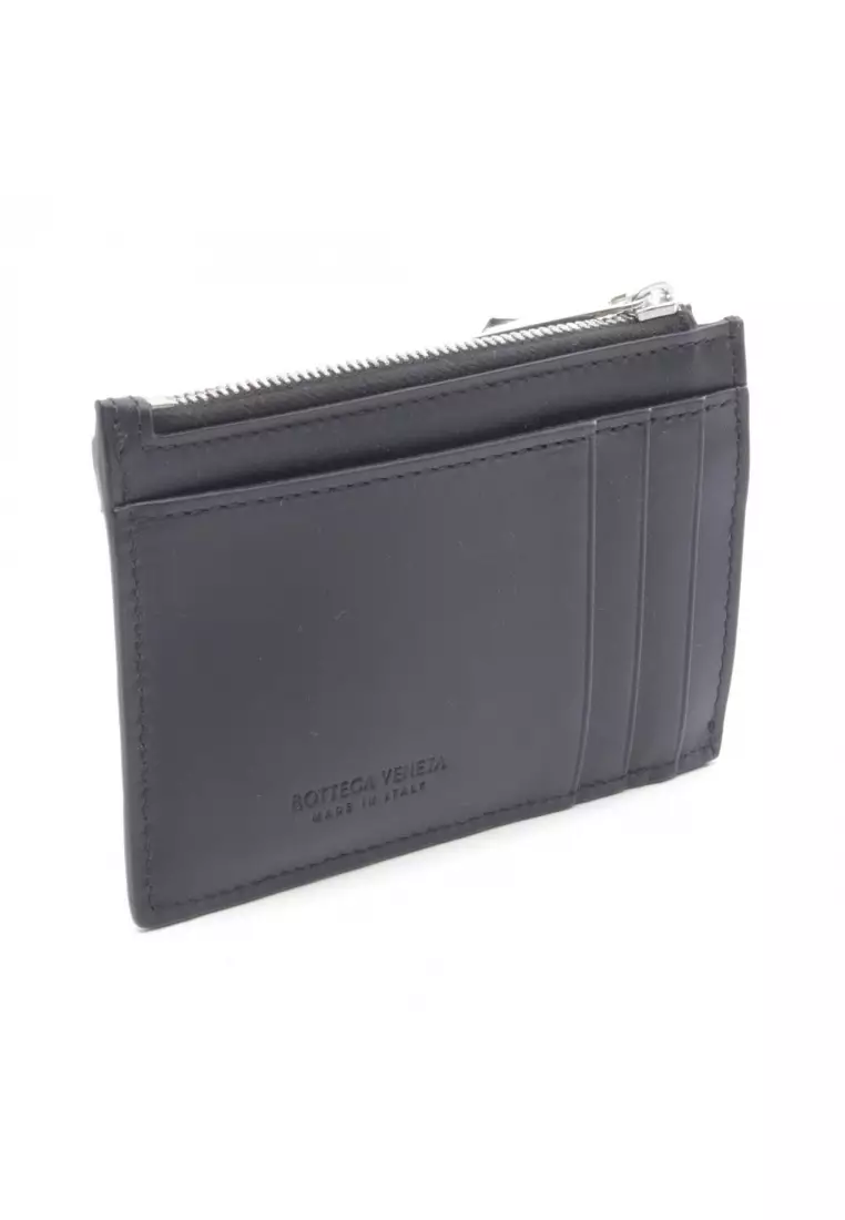 Pre-Loved BOTTEGA VENETA Intrecciato key pouch coin purse leather black
