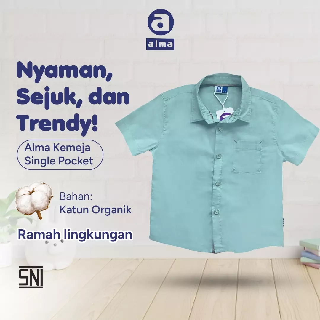 Alma Kids Kemeja anak full cotton warna Tosca/Turquoise 