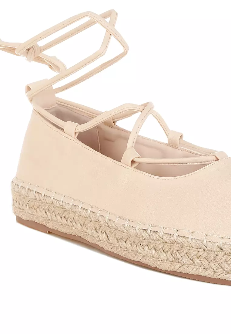 Woven Toe Lace-Up Espadrilles in Beige