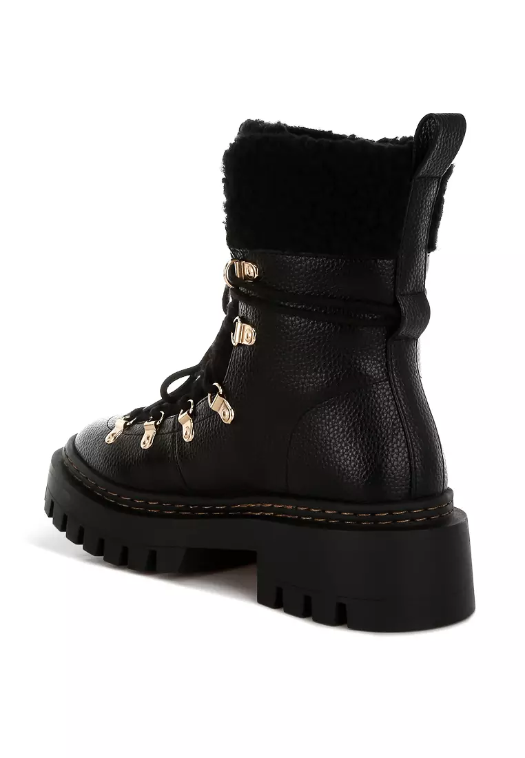 Fleece & Faux Leather Boots in Black