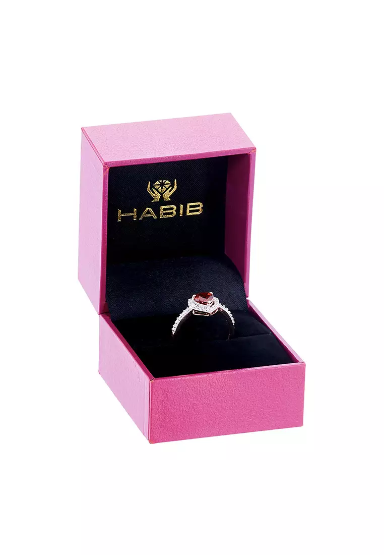 HABIB Heart Garnet and Diamond Ring in 375/9K White Gold 265610123(R)-GARN
