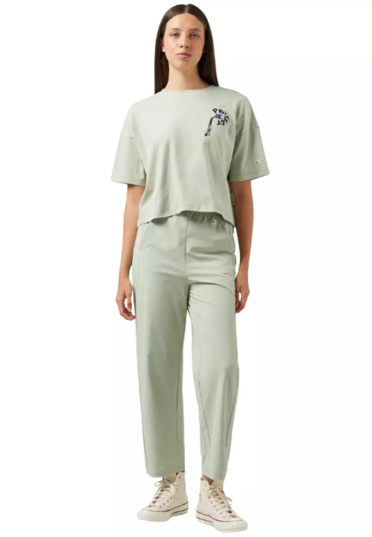 Womens Label-Printed Crewneck T-Shirt