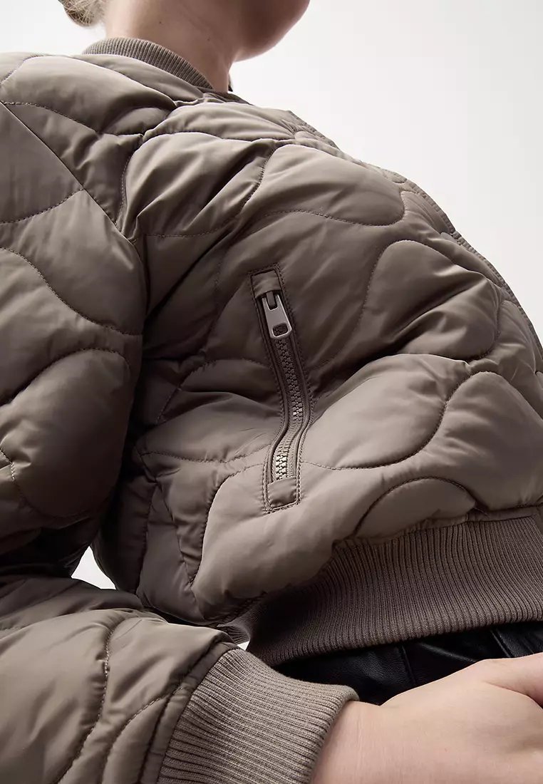 Satin Quilted Relaxed Bomber Jacket