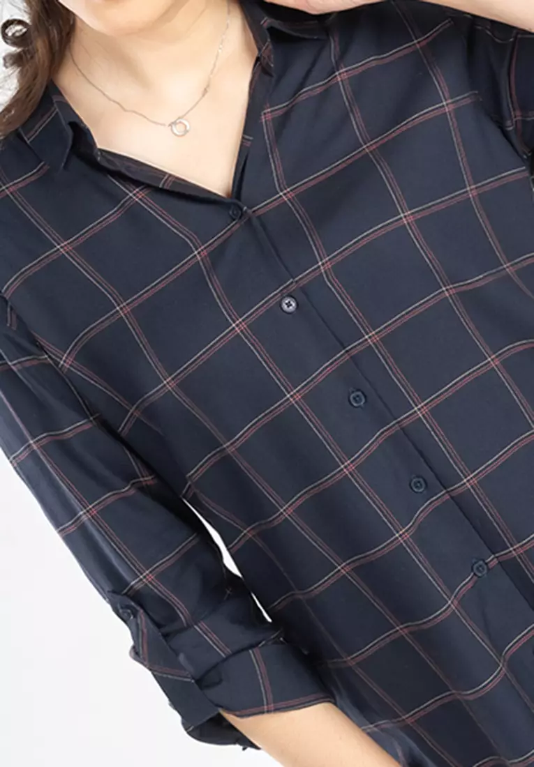 C2 Fleura Navy Kemeja Casual Wanita