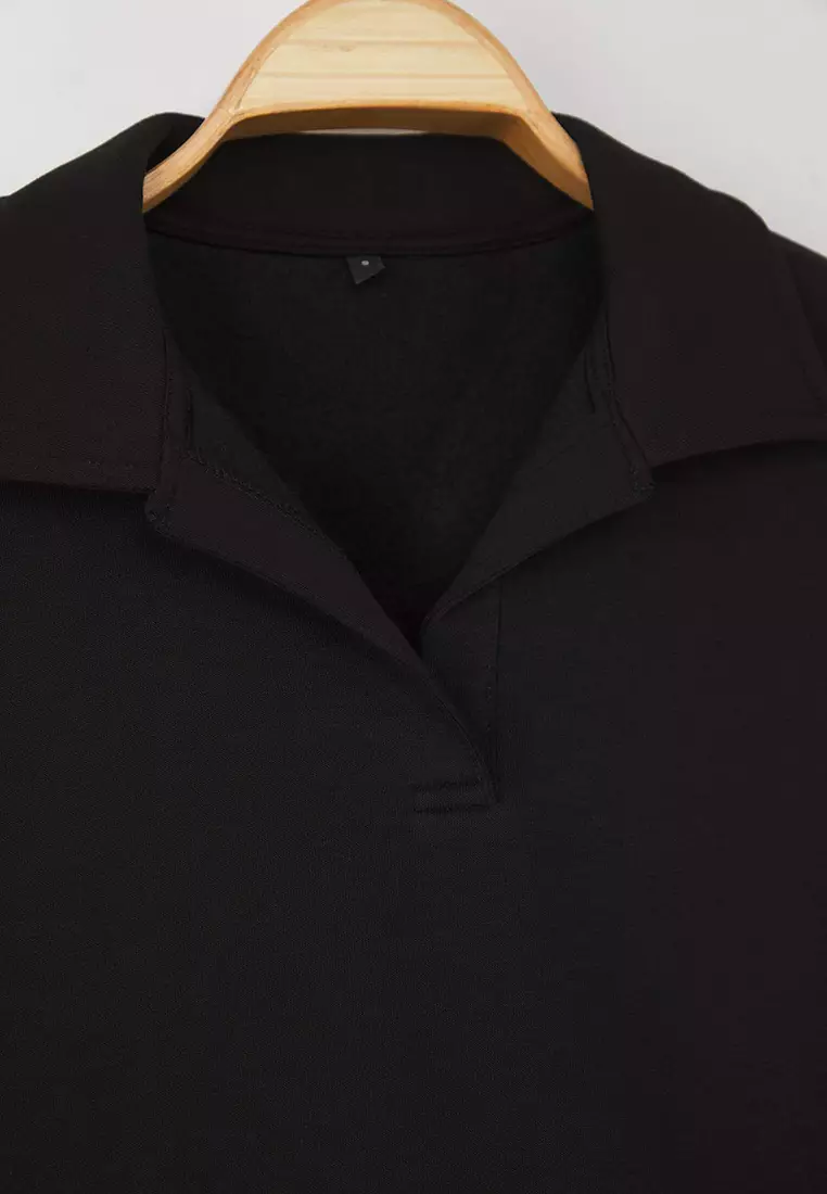 Teen Black Plain Regular Pattern Knitted Sweatshirt Twoaw26Sw00049