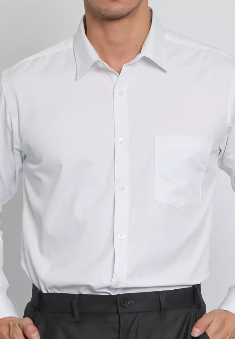 WHITE SLIM FIT LONG-SLEEVE SHIRT FOR MEN