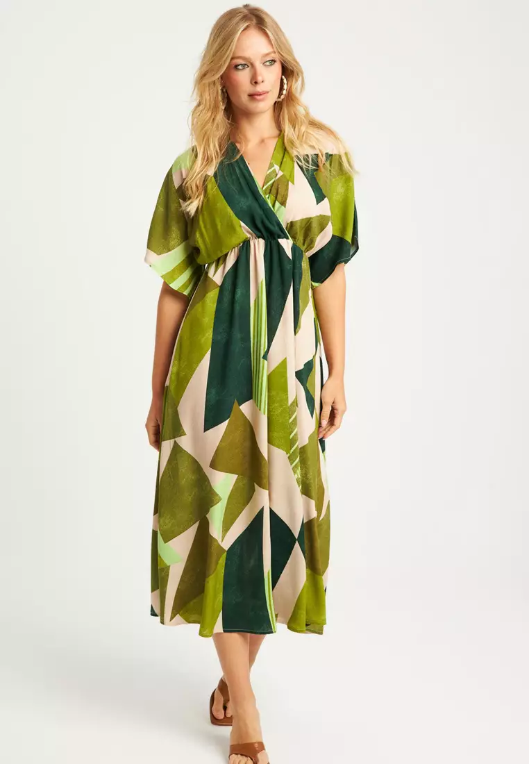 Patterned Double Breasted Midi Dress