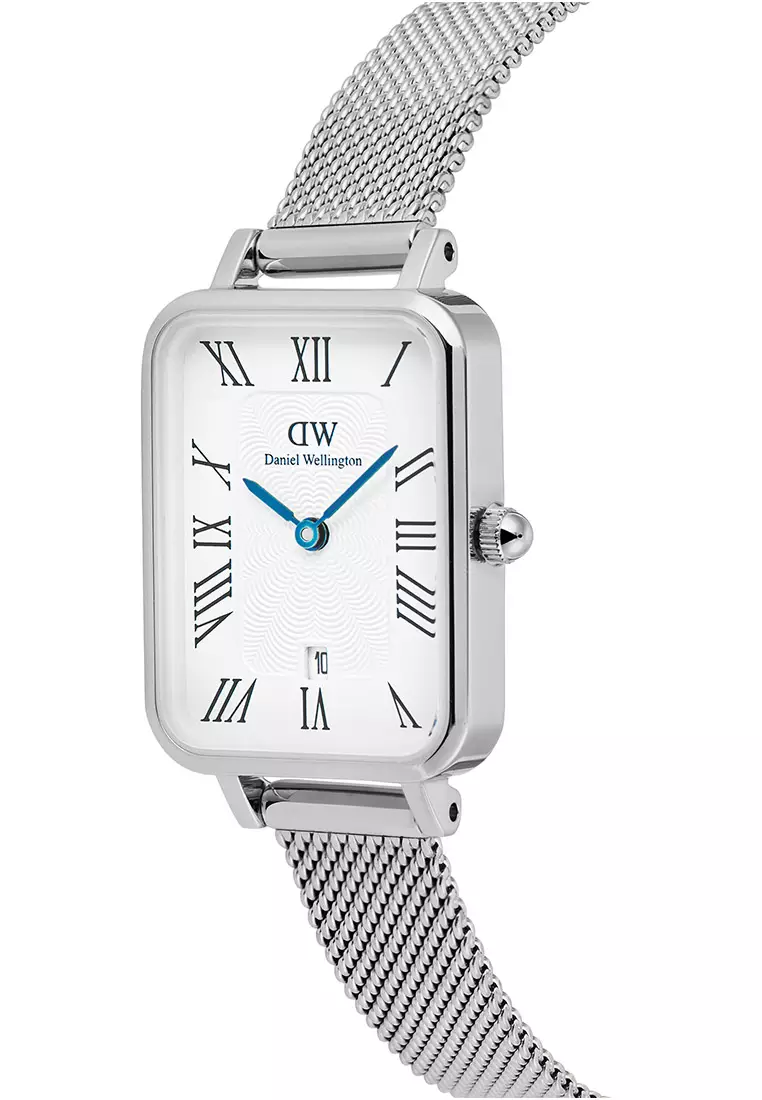 Quadro Roman Numerals Date Sterling White Silver Women Watch stainless steel watch DW Official Authentic Original