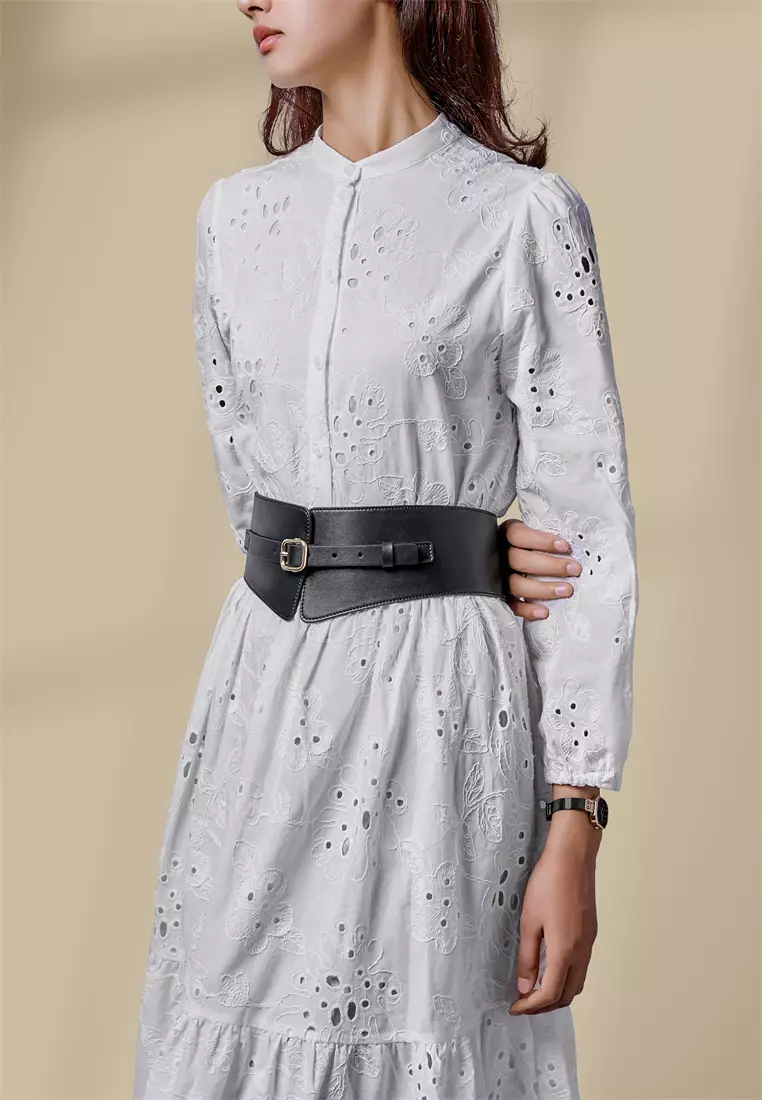 Noa 女士腰带宽版可调节，带弹性及针扣 - 黑色