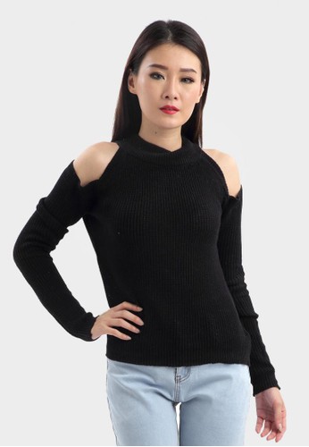 Cut Out Long Sleeve Blouse in Black