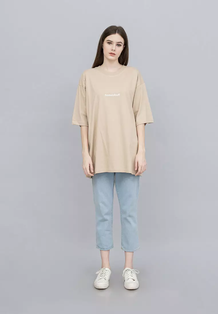 Houseofcuff Kaos Oversized T-shirt Wanita Unisex Tebal Cream Astronaut