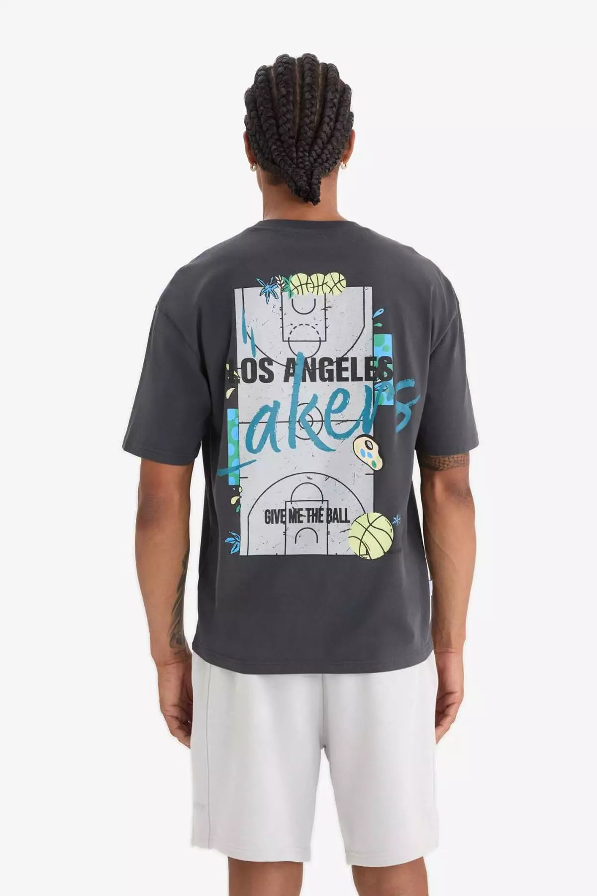 Defactofit Nba Los Angeles Lakers Boxy Fit Crew Neck Back Printed Short Sleeve T-Shirt E0133Ax25Sp