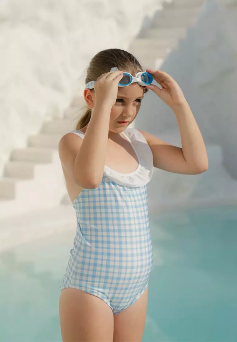 Tangle-Free Goggle Elastic Strap - Gingham Blue