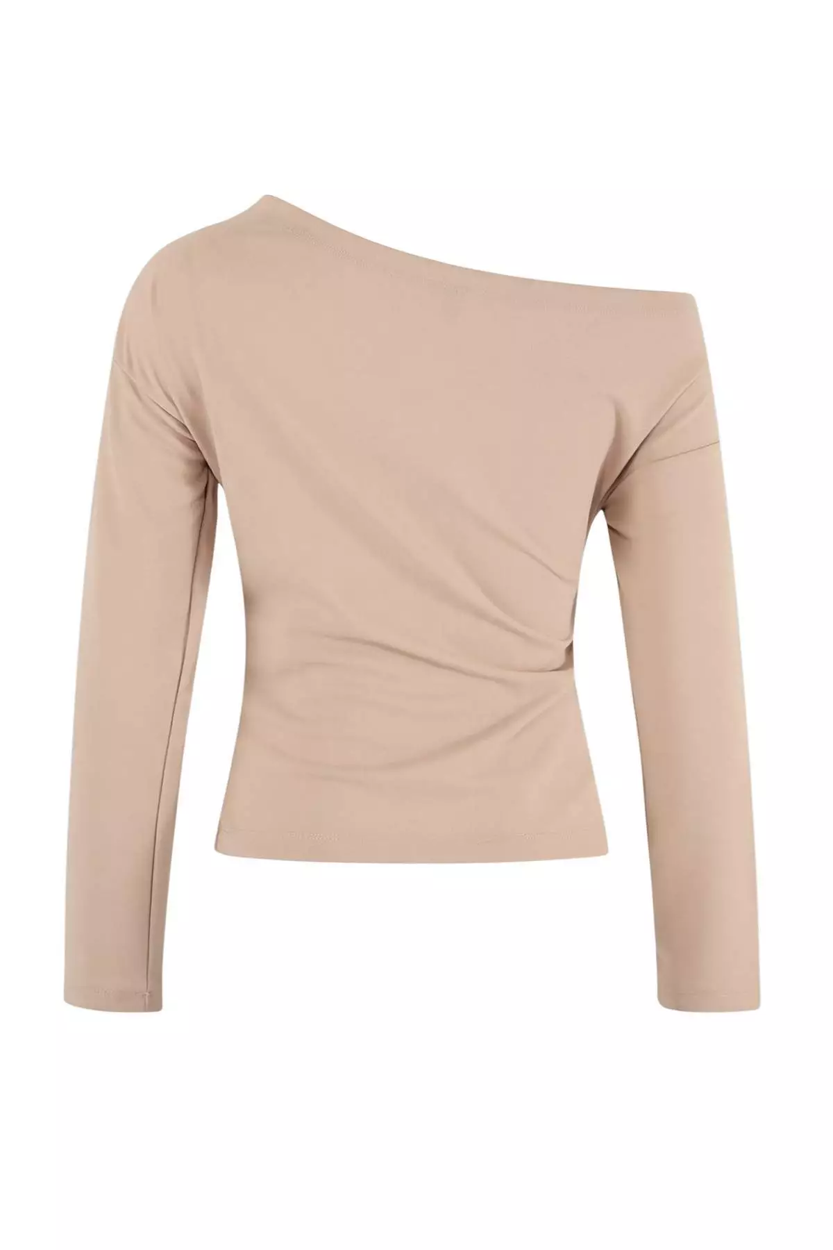 Stone Shirring/Drape Detailed Draped Asymmetric Collar Knitted Blouse Twoaw26Bz138