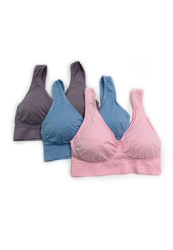 YSoCool pink and blue and purple Seamless Wirefree Yoga Bra with Removable Pads Set of 3 Pcs 007A1US478A9A7GS_1
