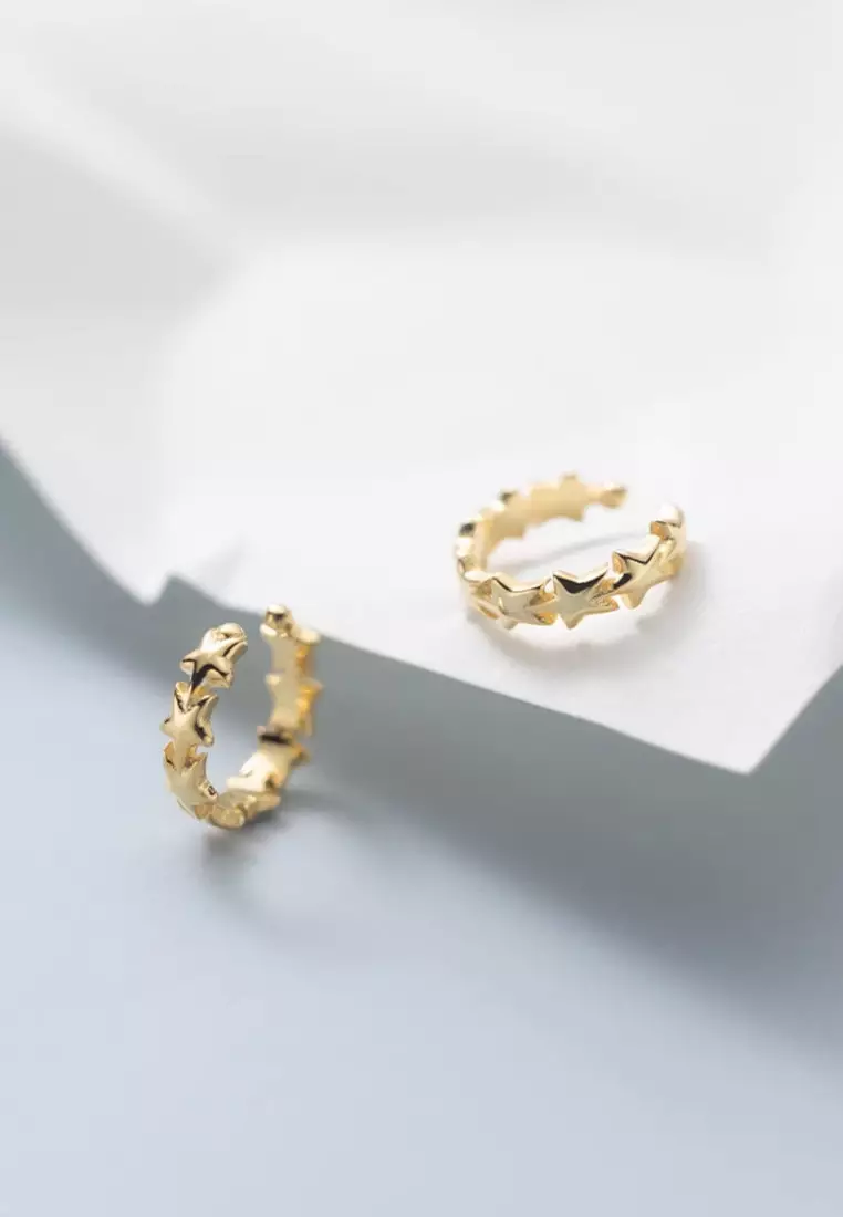 925 Silver Plated Gold Stars Ear Cuff JW AR-M01666
