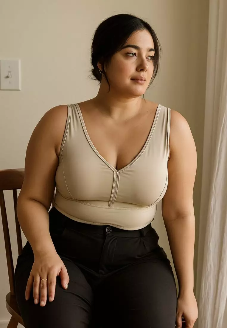 3 Pack Premium Summer Seamless Plus Size Bralette Top in White, Nude and Black