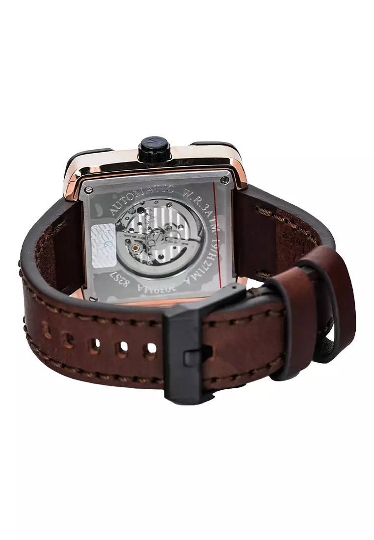 Alexandre Christie Automatic - Jam Tangan Pria - Rosegold - Brown Leather Strap - 3039 MALBRBA