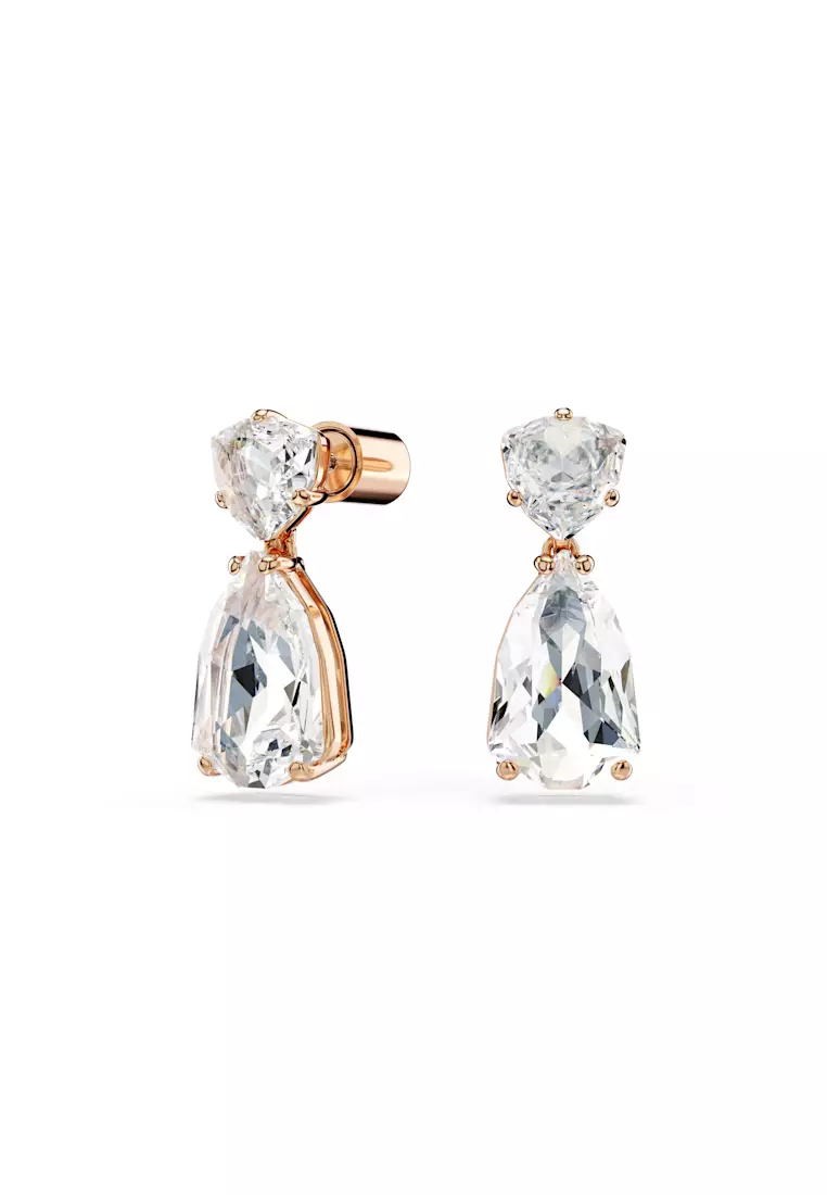 Mesmera drop earrings, Pear cut, White, Rose gold-tone plated