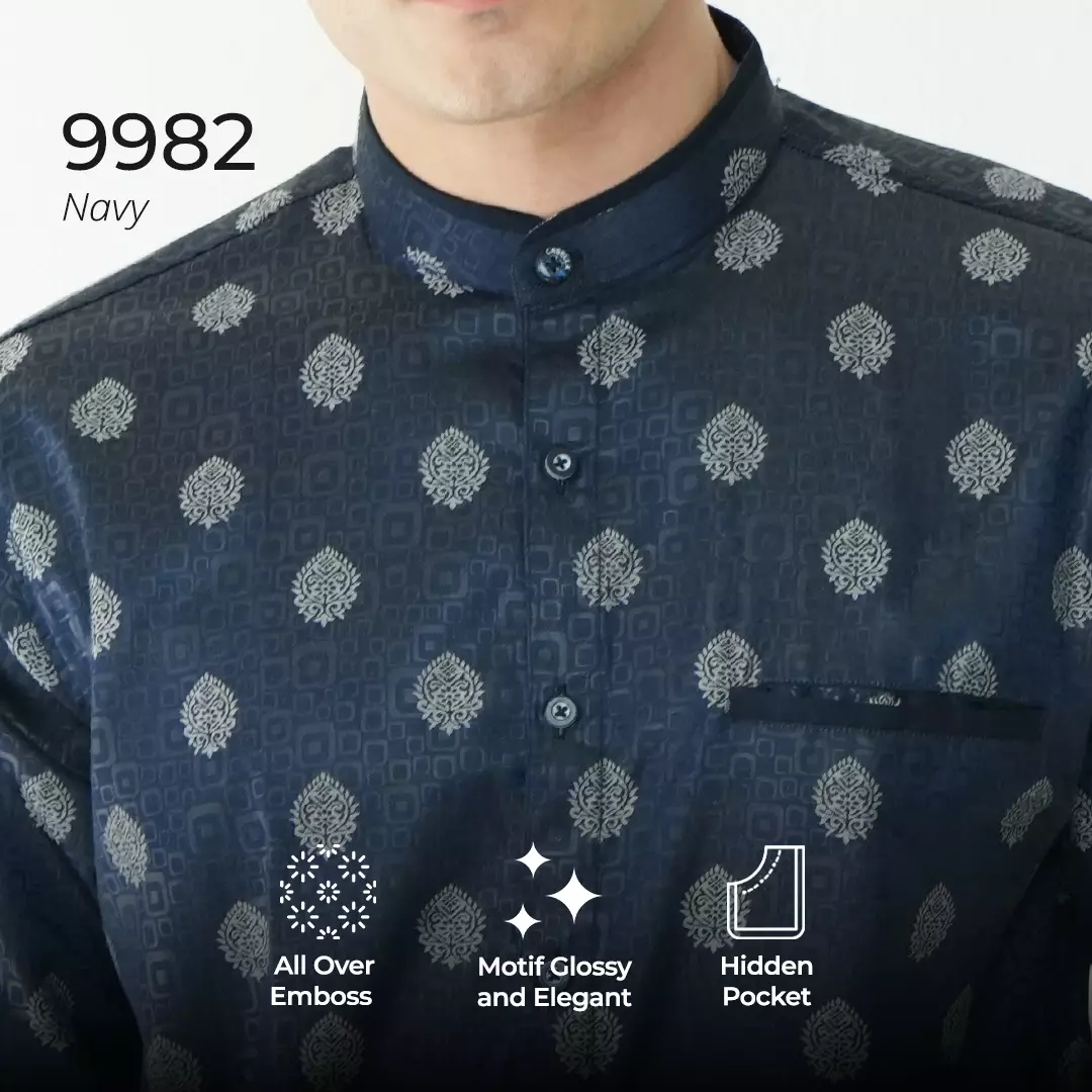 Casella Baju Koko Pria Lengan Panjang | Baju Koko Batik Syam 9982 Navy