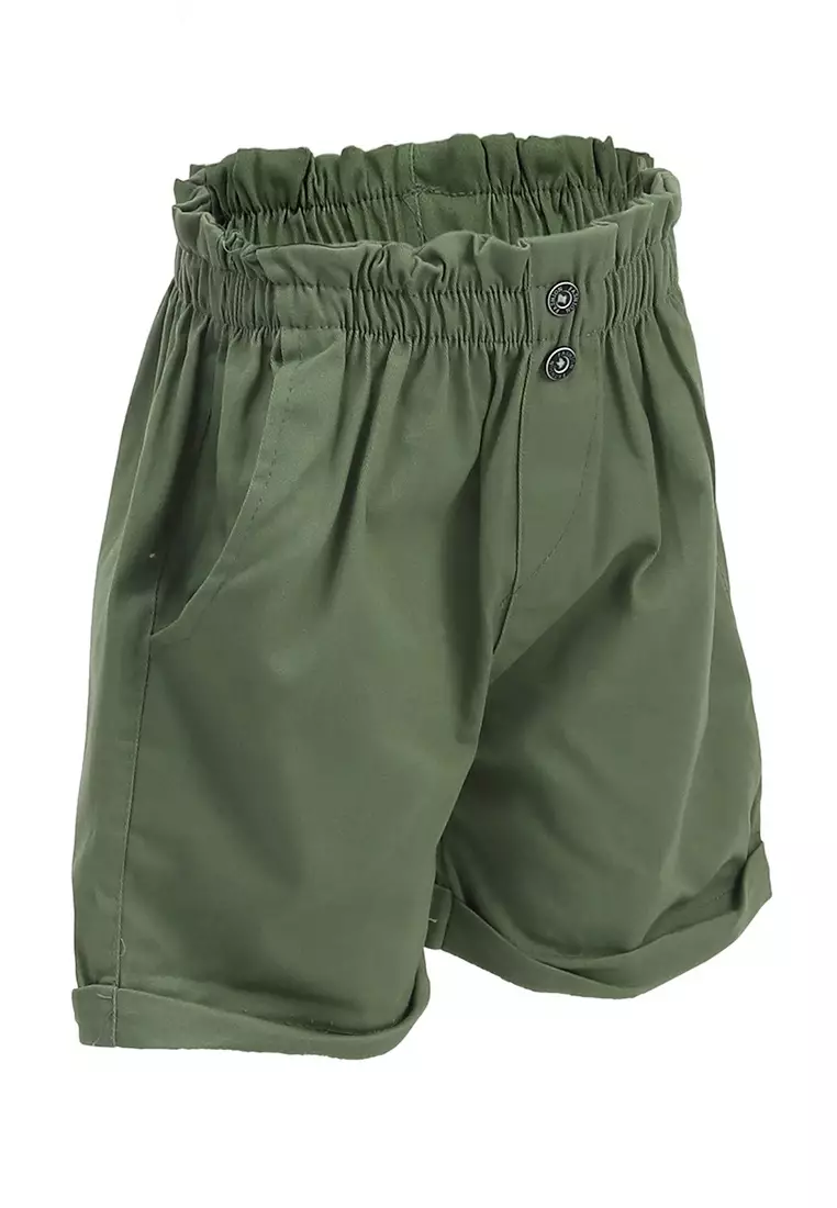 Milly Celana Pendek Anak Perempuan Short Chinos Motif Polos Pinggang Karet Material Cotton Twill ORIGINAL - Army Green