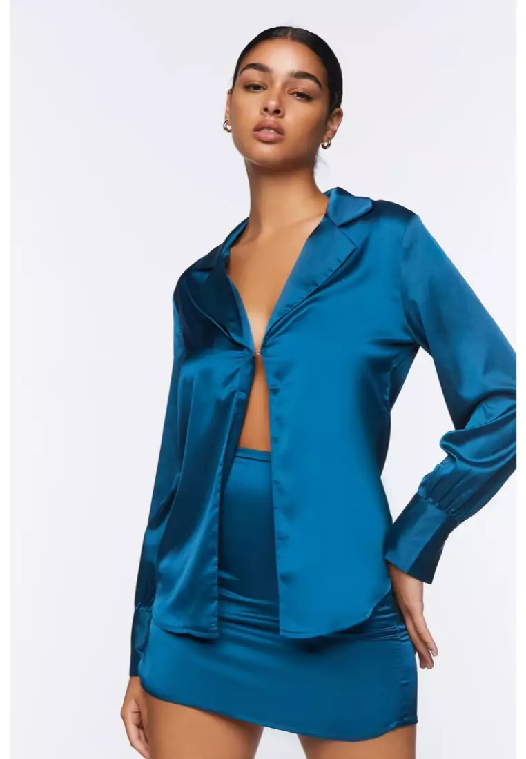Buy FOREVER 21 Satin Split Front Top Mini Skirt Set 2024 Online