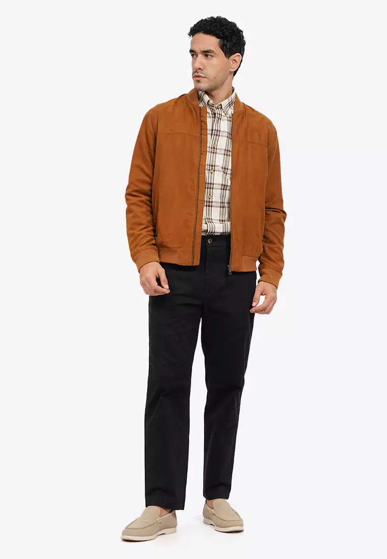Regular Fit Suede Bomber Jacket
