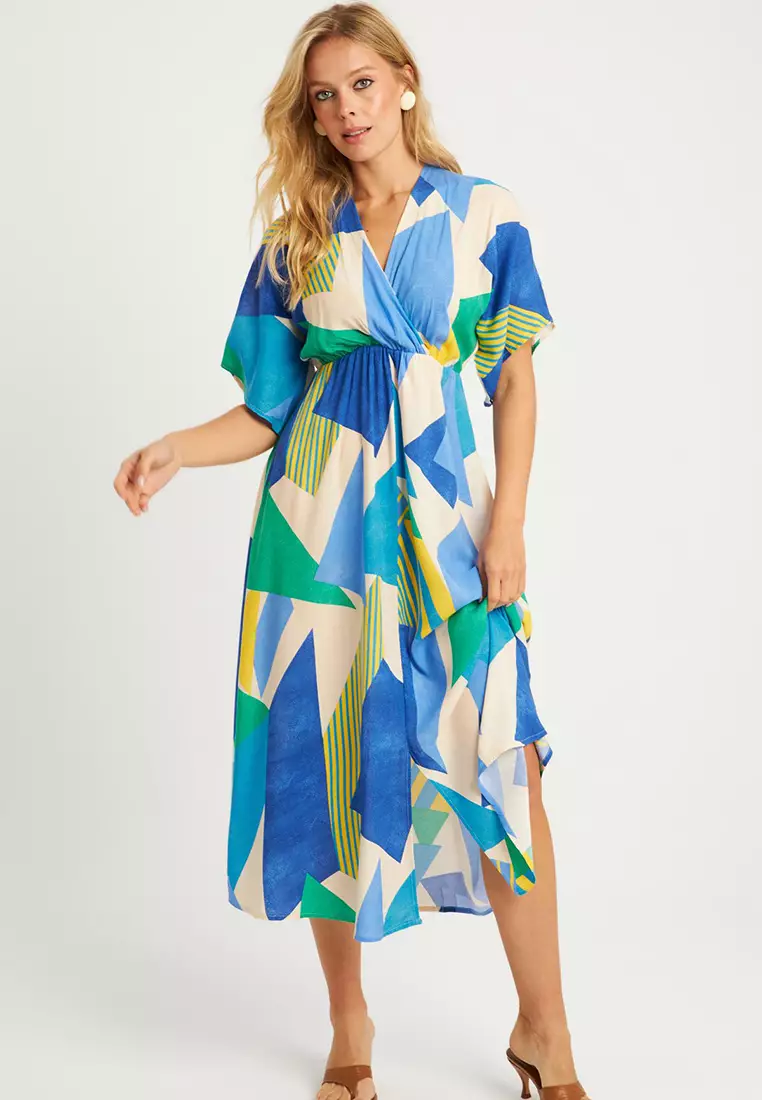 Patterned Double Breasted Midi Dress