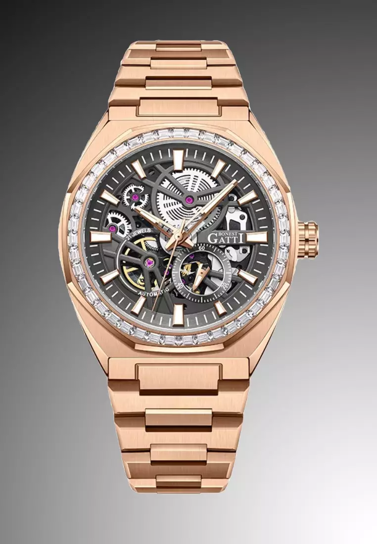 Automatic Unisex Stainless Steel Watch, IP Rose Gold Stainless Steel Bracelet