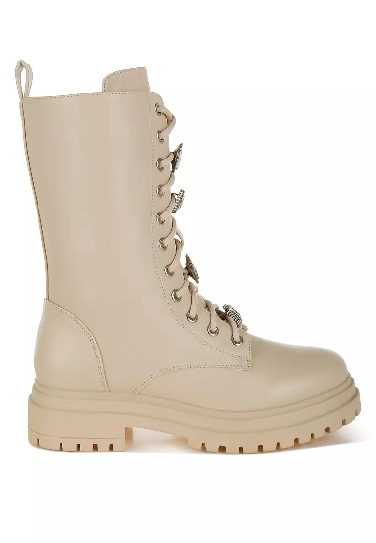 Discount on London Rag  shoes - SKU: Rhinestone jewelled Chunky Boots in Beige