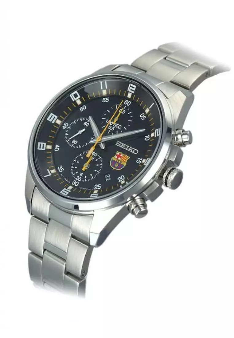 Jam Tangan Pria Seiko Chronograph FC Barcelona SNDD23 Strap Stainless Steel Silver
