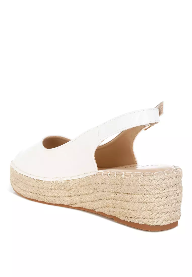 Croco Peep Toe Wedges In White