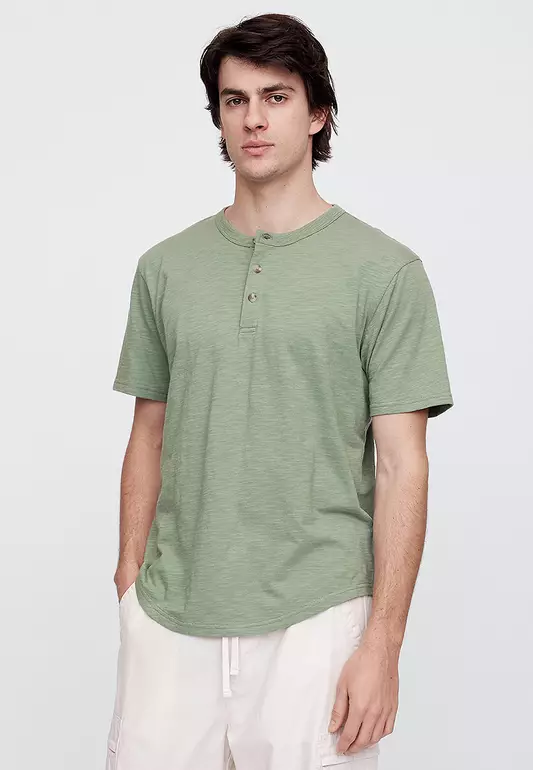 Lived-In Relaxed Curved Hem Henley T-Shirt