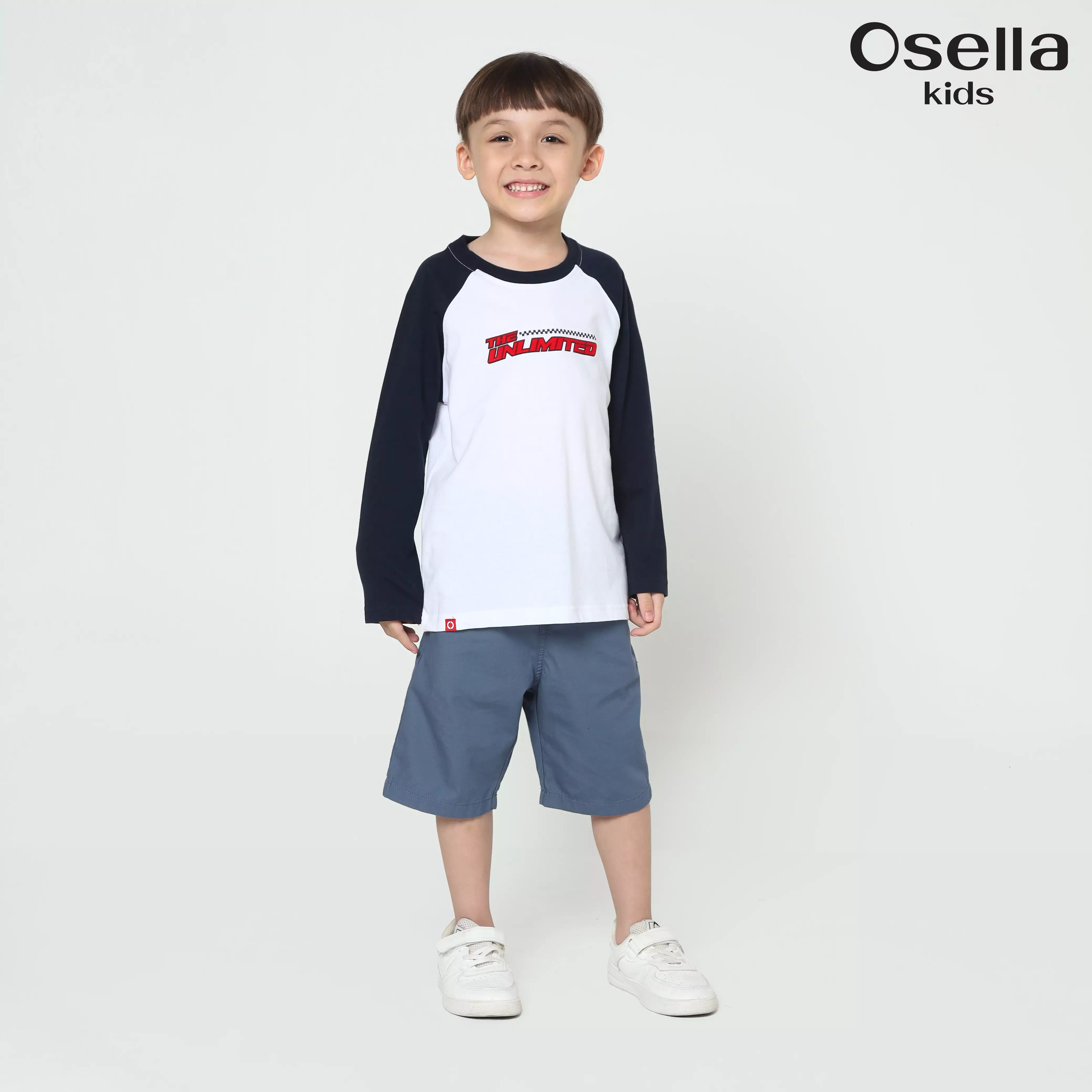 Osella Unlimited Raglan T-Shirt Contrast Long Sleeve In White And Navy  2277500501 | Kaos Lengan Panjang Anak Laki Laki