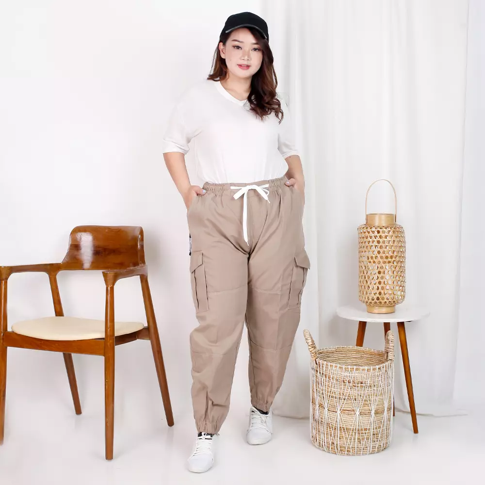 DIVA Celana Wanita Ukuran Big Celana Panjang Cargo Big Size Celana Cargo Over Size - KREM