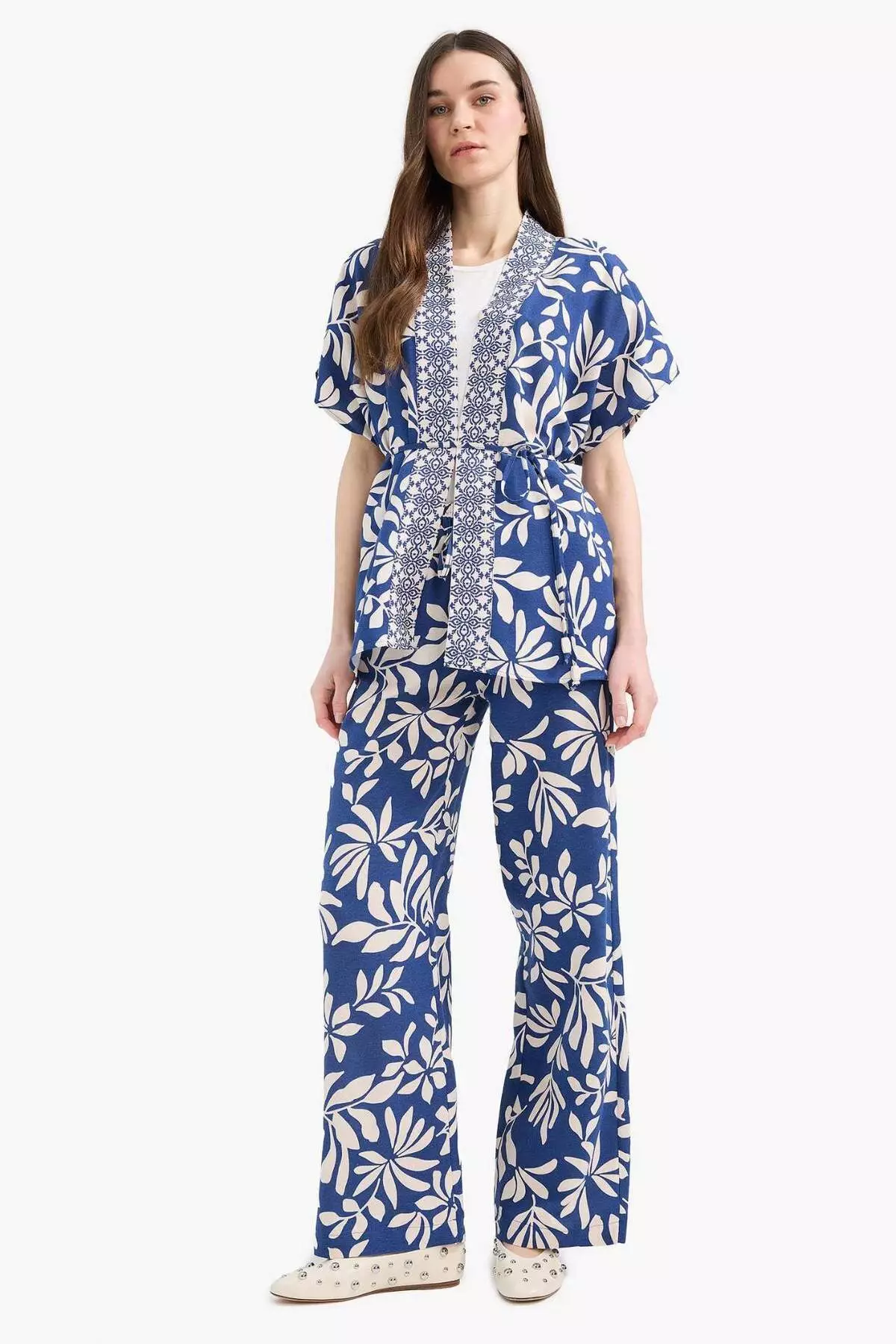Regular Fit Patterned Pocket Detailed Straight Leg Linen Blended Trousers E7329Ax25Sm