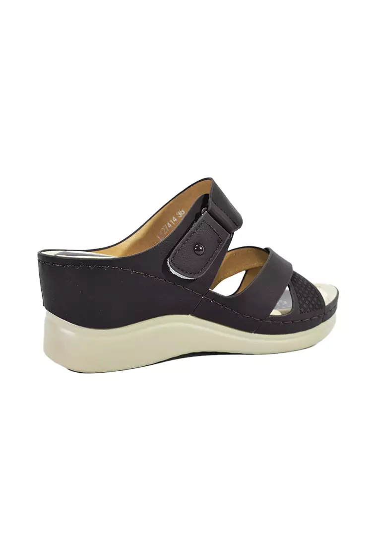 Women's Wedge Sandals LX 27414 Dark Brown C56