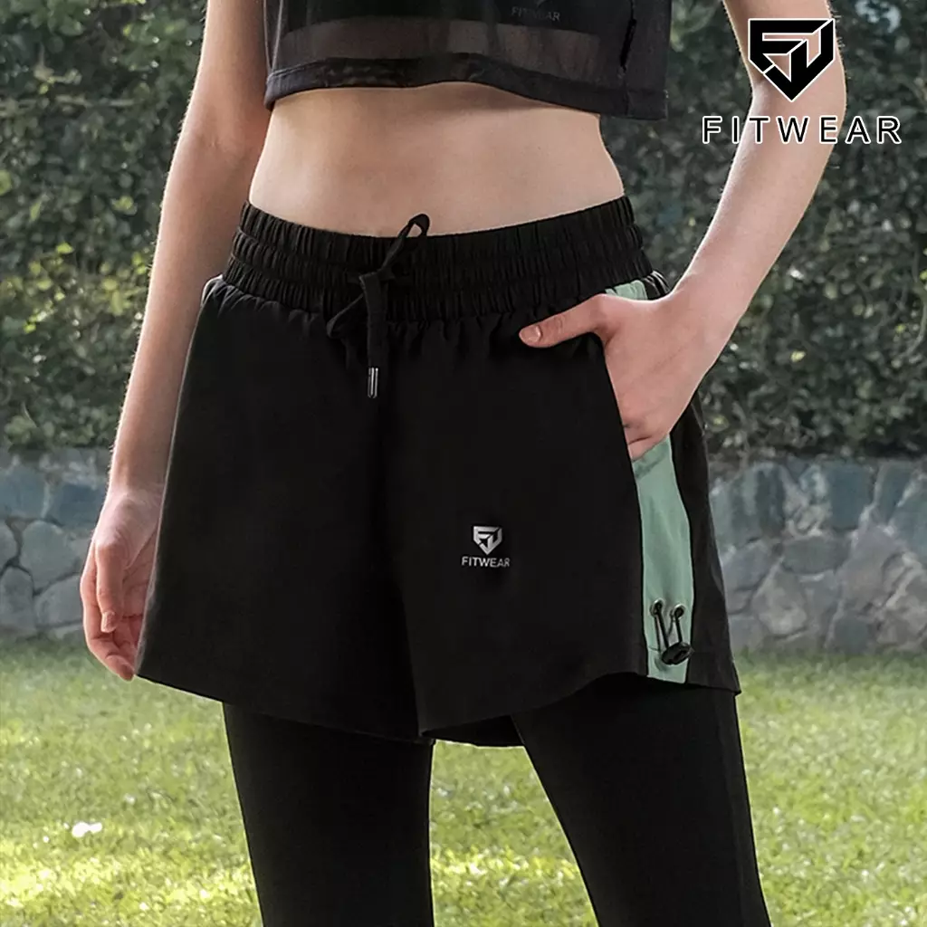 Fitwear - Celana Lari + Inner Legging Olahraga Wanita CLAUDIA LIST POCKET OVERSIZE - BABY GREEN