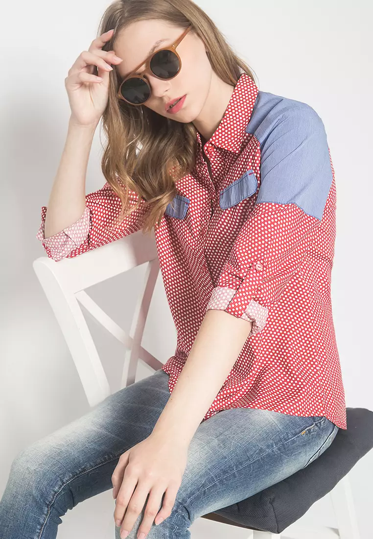LGS - Kemeja Wanita - Motif Polkadot - Merah Biru LSH.381.O1234L.499.C
