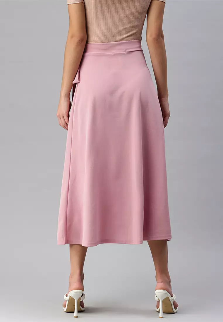 Pink Wrap Style Long Maxi Skirt