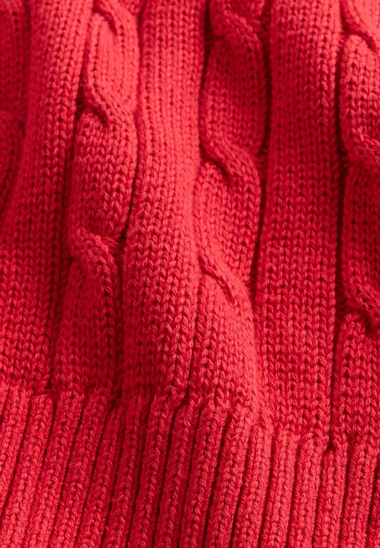Long Sleeves Cotton Crew All-Over Cable Sweater