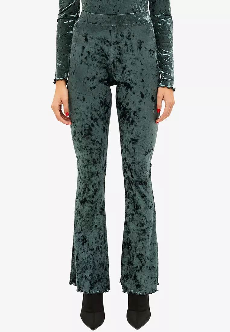 Buy Monki Soft Velvet Flare Leg Trousers in Green 2024 Online