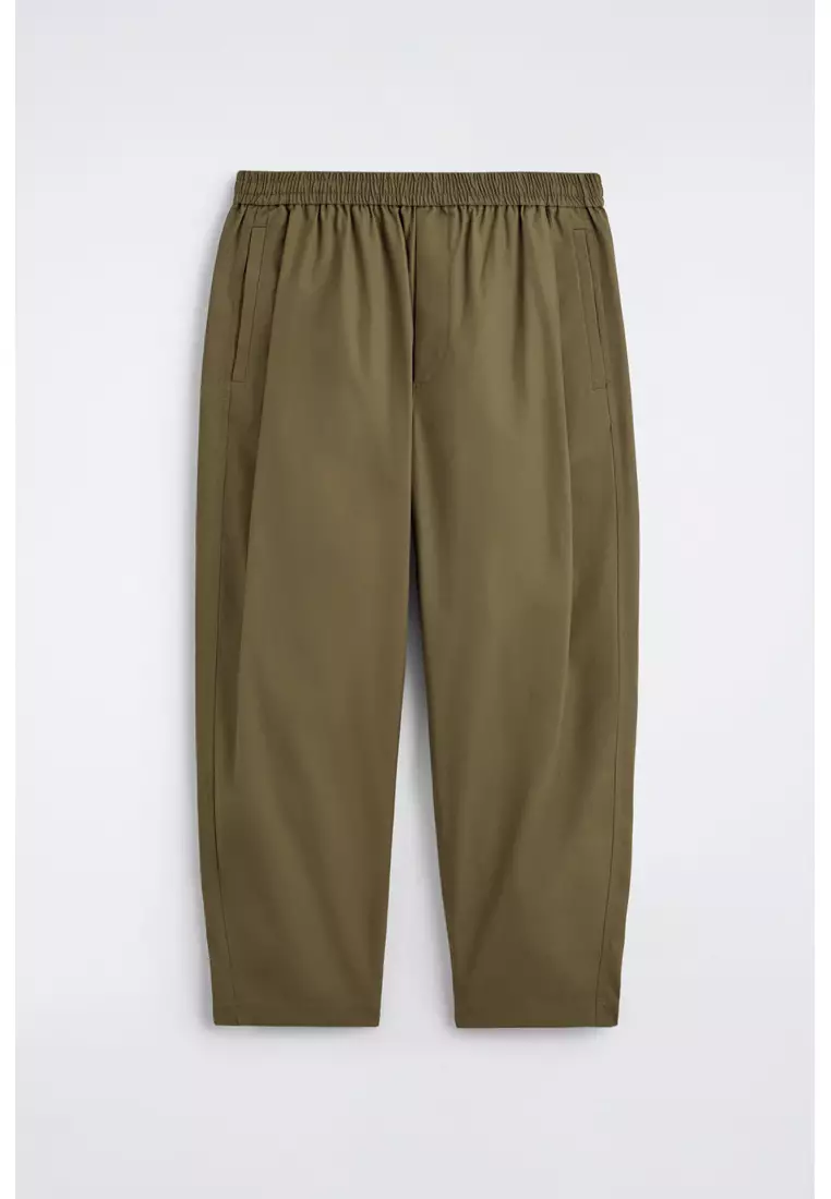 CROPPED ELASTICATED RELAXED-FIT WIDE-LEG TROUSERS